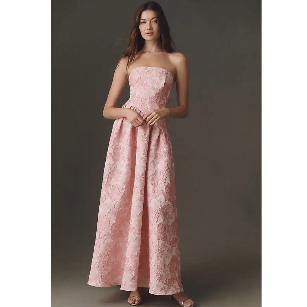 Elliatt Marlene Asymmetric Strapless Maxi Dress Rose Pink Floral Size M New